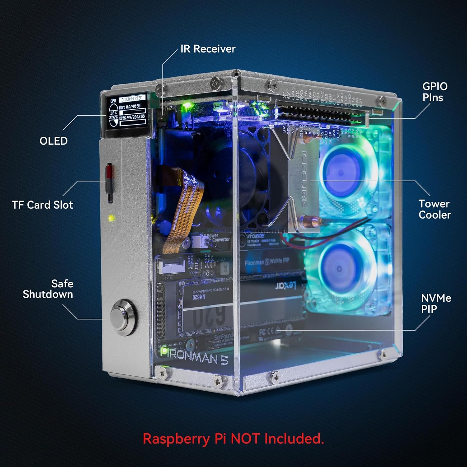 Pironman 5 NVMe M.2 SSD PCIe 2 - Raspberry Pi Ai Kit Hailo-8L 评论和价格